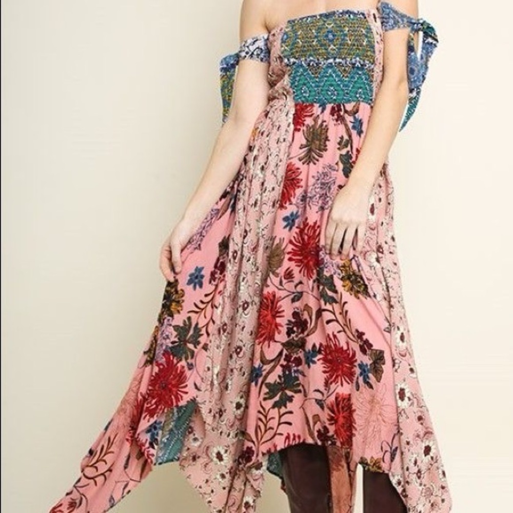 Iso Umgee Boho Multi print floral scarf dress